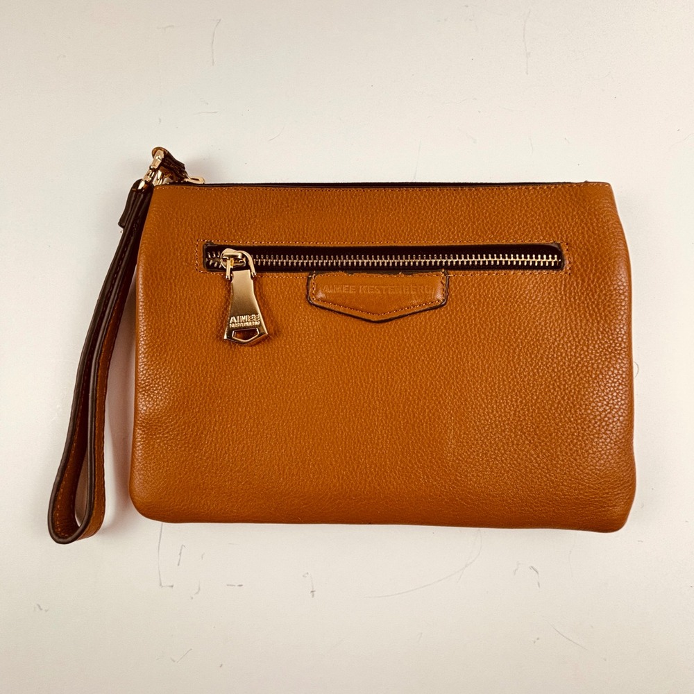 Aimee Kestenberg Wristlet Pouch Womens OS Tan Leather Tech Charging Bag